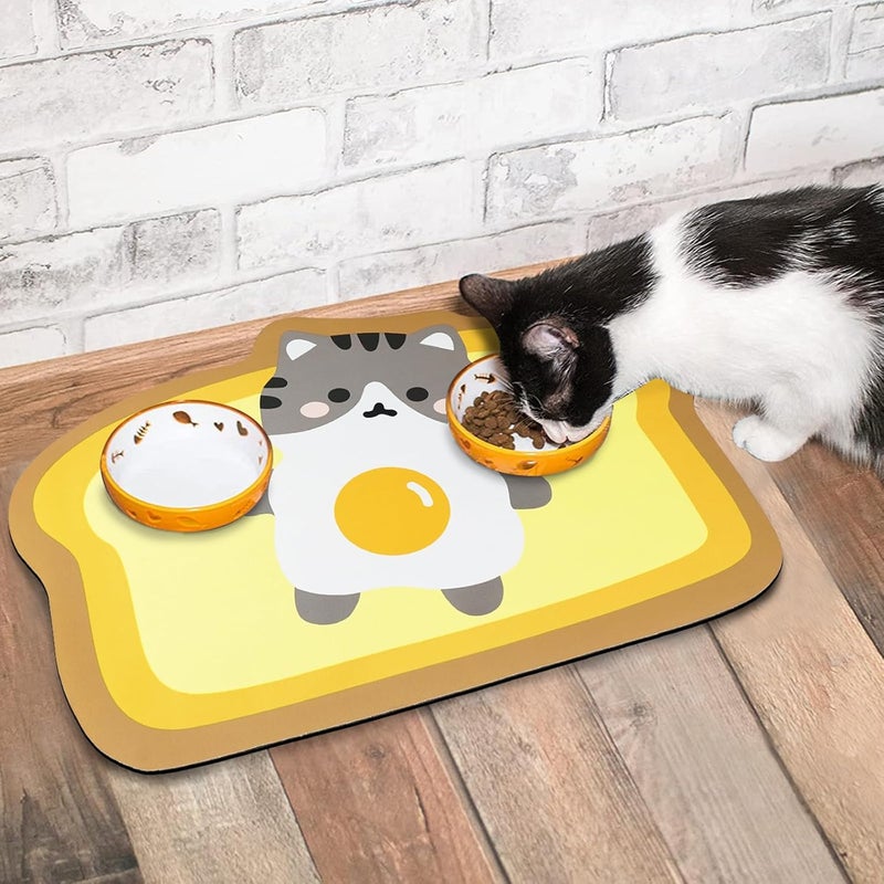 Zoeeya Cat Food and Water Bowl Mat - Absorbent Pet Feeding Placemat for Floor - Yellow 25.9 * 17.7 Inch - Image 5